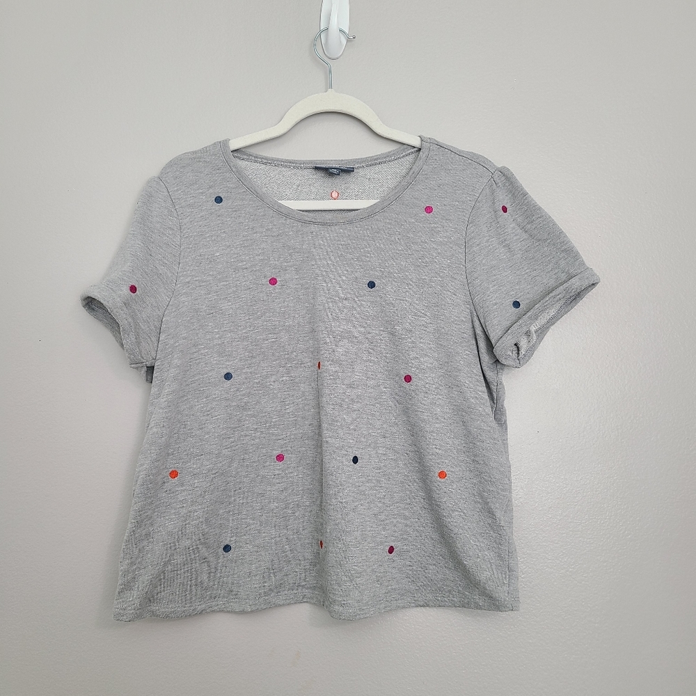 Modcloth Retro Plan On It Short Sleeve Colorful Polka Dot Crewneck T-Shirt XL